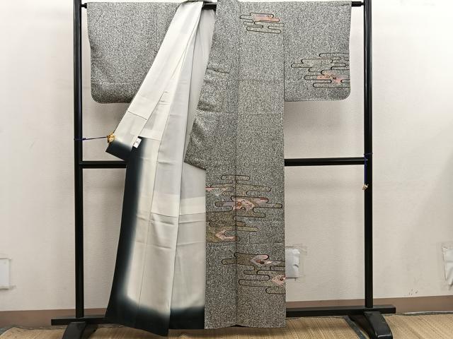 平和屋着物■訪問着　エ霞扇面花文　たたき染め　金彩　正絹　逸品　BAAX8609mz