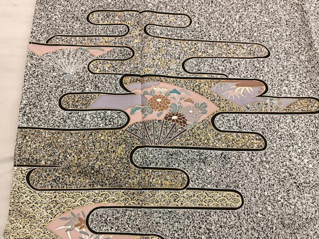平和屋着物■訪問着　エ霞扇面花文　たたき染め　金彩　正絹　逸品　BAAX8609mz