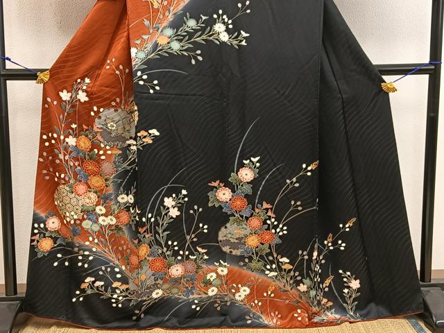 平和屋着物■訪問着　駒刺繍　雪輪枝菊花文　暈し染め　金彩　正絹　逸品　CABM1949ev