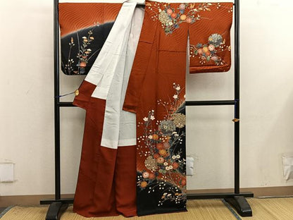 平和屋着物■訪問着　駒刺繍　雪輪枝菊花文　暈し染め　金彩　正絹　逸品　CABM1949ev