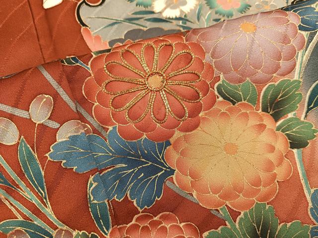平和屋着物■訪問着　駒刺繍　雪輪枝菊花文　暈し染め　金彩　正絹　逸品　CABM1949ev