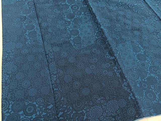 平和屋着物■上質な小紋　本藍　型絵染め　菊唐草文　正絹　逸品　BAAX8615mz