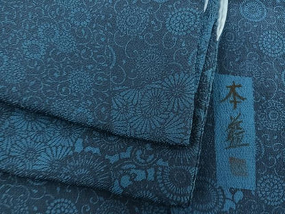 平和屋着物■上質な小紋　本藍　型絵染め　菊唐草文　正絹　逸品　BAAX8615mz