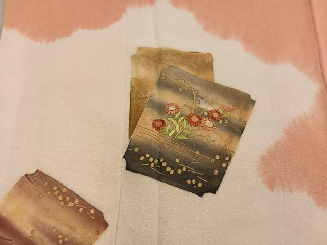 平和屋着物■訪問着　絞り　刺繍　破れ色紙花文　金彩　正絹　逸品　BAAX8625mz