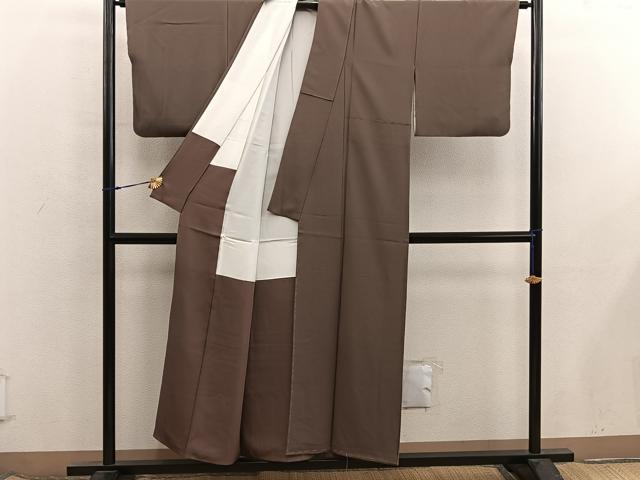 平和屋着物■上質な色無地　黄枯茶色　正絹　逸品　BAAX8626mz