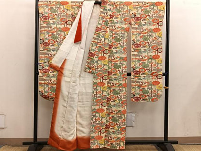 平和屋着物■豪華振袖　型染め　飛鶴花文　正絹　逸品　BAAX8628mz