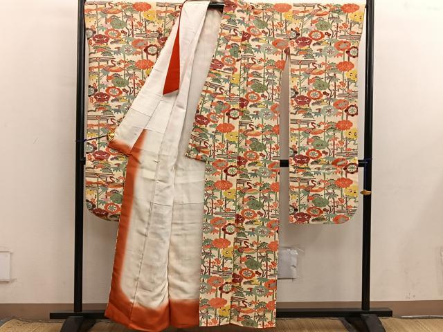 平和屋着物■豪華振袖　型染め　飛鶴花文　正絹　逸品　BAAX8628mz