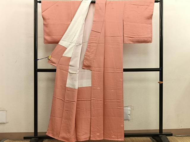 平和屋着物■上質な色無地　花菱地紋　纁色　正絹　逸品　未使用　BAAX8630mz