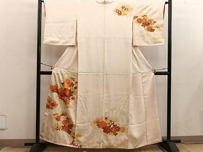 平和屋着物■訪問着　駒刺繍　菊牡丹花文　金彩　正絹　逸品　BAAX8633mz
