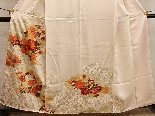 平和屋着物■訪問着　駒刺繍　菊牡丹花文　金彩　正絹　逸品　BAAX8633mz