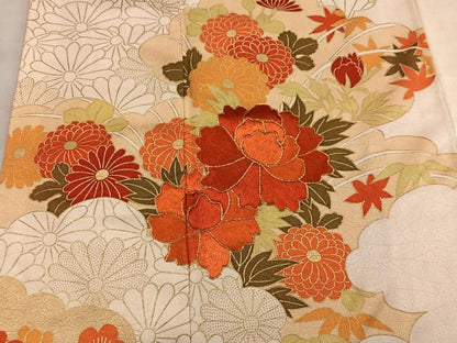 平和屋着物■訪問着　駒刺繍　菊牡丹花文　金彩　正絹　逸品　BAAX8633mz