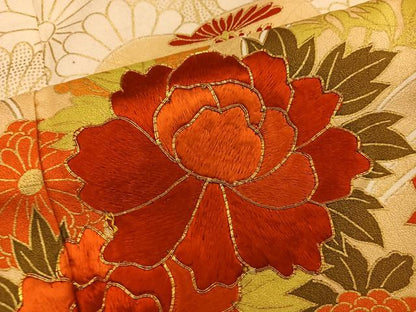 平和屋着物■訪問着　駒刺繍　菊牡丹花文　金彩　正絹　逸品　BAAX8633mz