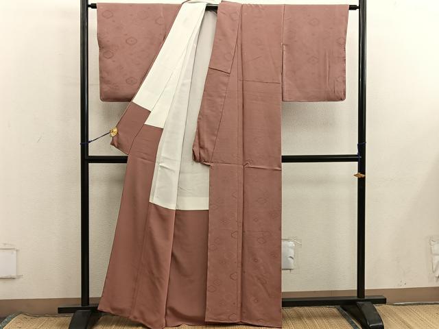 平和屋着物■上質な色無地　亀甲地紋　櫨色　正絹　逸品　BAAX8635mz