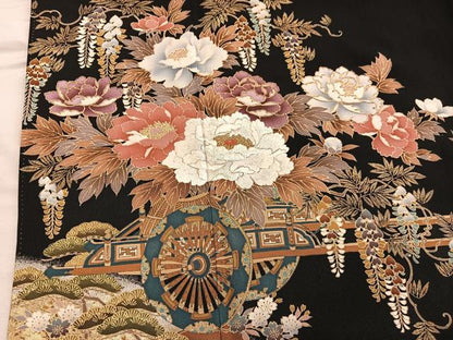 平和屋着物■豪華黒留袖　刺繍　花車文　金彩　正絹　逸品　BAAX8638mz