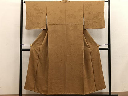 平和屋着物■上質な色無地　風景地紋　桑茶色　正絹　逸品　BAAX8644mz