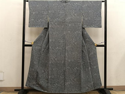 平和屋着物■上質な小紋　切嵌花文　鬼しぼ縮緬　正絹　逸品　BAAX8645mz