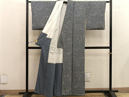 平和屋着物■上質な小紋　切嵌花文　鬼しぼ縮緬　正絹　逸品　BAAX8645mz