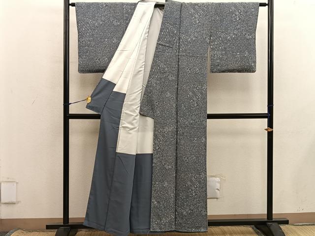平和屋着物■上質な小紋　切嵌花文　鬼しぼ縮緬　正絹　逸品　BAAX8645mz