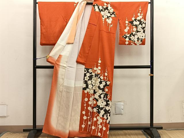 平和屋着物■訪問着　駒刺繍　枝梅文　金彩　正絹　逸品　BAAX8646mz