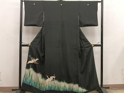 平和屋着物■豪華黒留袖　駒刺繍　飛鶴文　金彩　正絹　逸品　BAAX8648mz