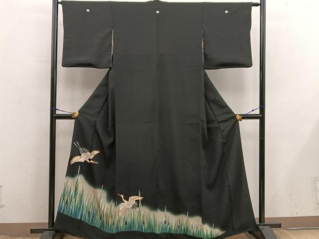 平和屋着物■豪華黒留袖　駒刺繍　飛鶴文　金彩　正絹　逸品　BAAX8648mz