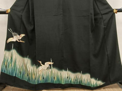 平和屋着物■豪華黒留袖　駒刺繍　飛鶴文　金彩　正絹　逸品　BAAX8648mz
