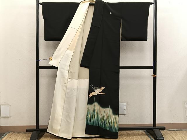 平和屋着物■豪華黒留袖　駒刺繍　飛鶴文　金彩　正絹　逸品　BAAX8648mz