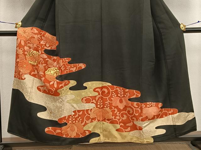 平和屋着物■豪華黒留袖　駒刺繍　菊花文　金彩　正絹　逸品　BAAX8649mz
