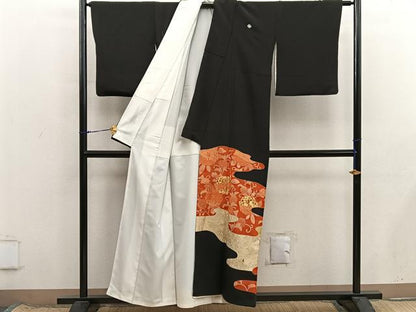 平和屋着物■豪華黒留袖　駒刺繍　菊花文　金彩　正絹　逸品　BAAX8649mz