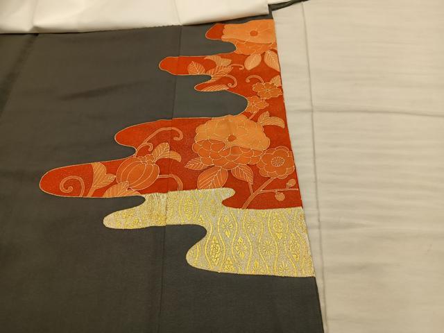 平和屋着物■豪華黒留袖　駒刺繍　菊花文　金彩　正絹　逸品　BAAX8649mz