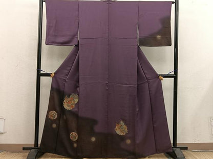 平和屋着物●訪問着　スワトウ刺繍　雪輪牡丹花文　暈し染め　金彩　正絹　逸品　BAAX8658mz