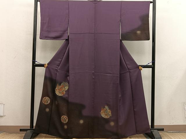 平和屋着物●訪問着　スワトウ刺繍　雪輪牡丹花文　暈し染め　金彩　正絹　逸品　BAAX8658mz
