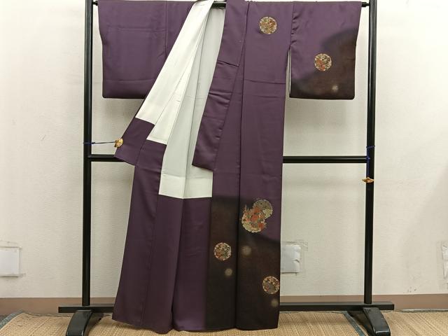 平和屋着物●訪問着　スワトウ刺繍　雪輪牡丹花文　暈し染め　金彩　正絹　逸品　BAAX8658mz