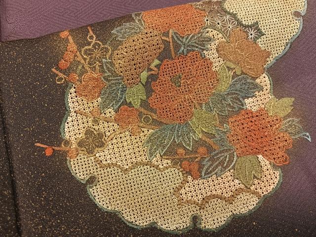 平和屋着物●訪問着　スワトウ刺繍　雪輪牡丹花文　暈し染め　金彩　正絹　逸品　BAAX8658mz