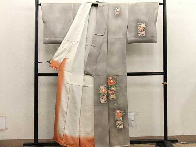 平和屋着物■訪問着　総刺繍　相良刺繍　牡丹花文　暈し染め　正絹　逸品　BAAX8664mz