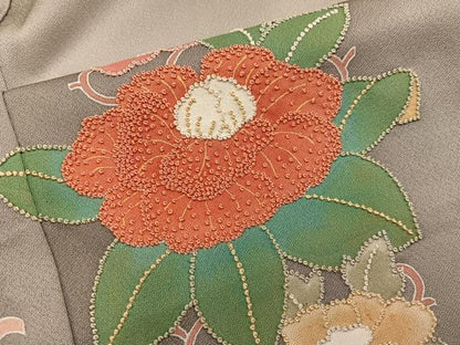 平和屋着物■訪問着　総刺繍　相良刺繍　牡丹花文　暈し染め　正絹　逸品　BAAX8664mz