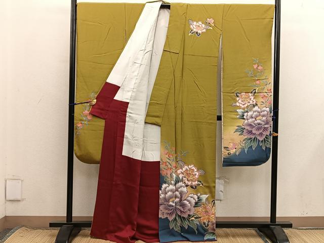 平和屋着物■豪華振袖　駒刺繍　草花文　暈し染め　金彩　正絹　逸品　BAAX8669mz