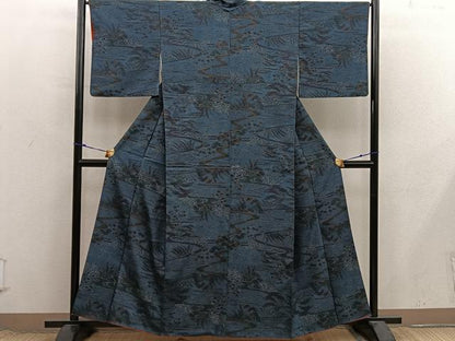 平和屋着物■本場染大島紬　芝草梅花文　正絹　逸品　BAAX8671mz