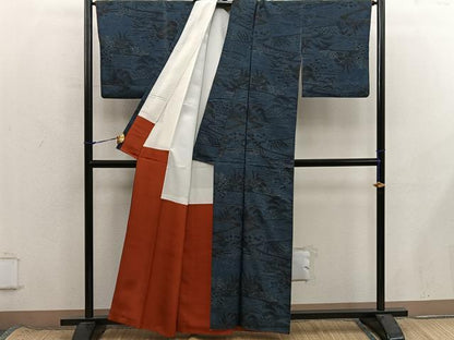 平和屋着物■本場染大島紬　芝草梅花文　正絹　逸品　BAAX8671mz
