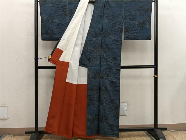 平和屋着物■本場染大島紬　芝草梅花文　正絹　逸品　BAAX8671mz