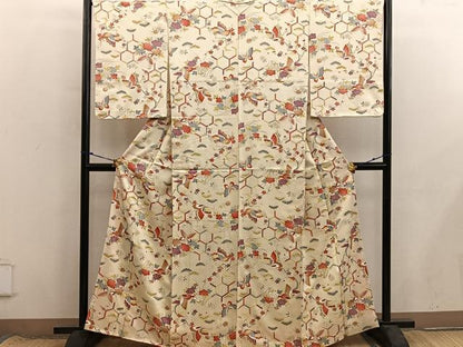平和屋着物■上質な小紋　舞蝶花文　金彩　正絹　逸品　BAAX8677mz
