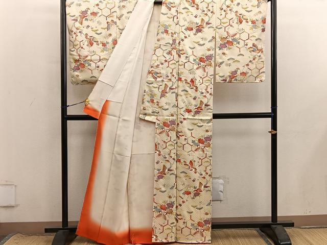 平和屋着物■上質な小紋　舞蝶花文　金彩　正絹　逸品　BAAX8677mz