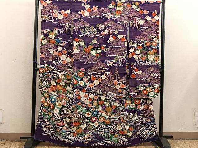 平和屋着物●豪華振袖　作家物　駒刺繍　春日花舟文様　金彩　正絹　逸品　未使用　BAAX8679mz