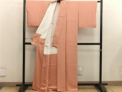 平和屋着物●京加賀友禅　百貫達雄監修　色無地　草花地紋　黄丹色　正絹　逸品　BAAX8680mz