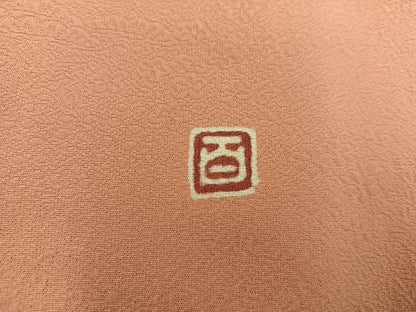 平和屋着物●京加賀友禅　百貫達雄監修　色無地　草花地紋　黄丹色　正絹　逸品　BAAX8680mz