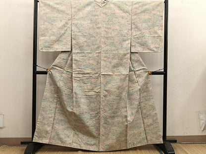 平和屋着物■上質な紬　草花文　正絹　逸品　BAAX8681mz