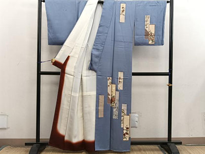 平和屋着物■訪問着　刺繍　短冊舞蝶花文　金彩　正絹　逸品　BAAX8685mz