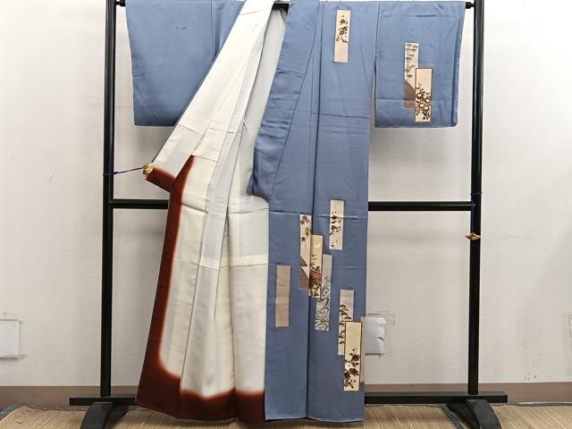 平和屋着物■訪問着　刺繍　短冊舞蝶花文　金彩　正絹　逸品　BAAX8685mz