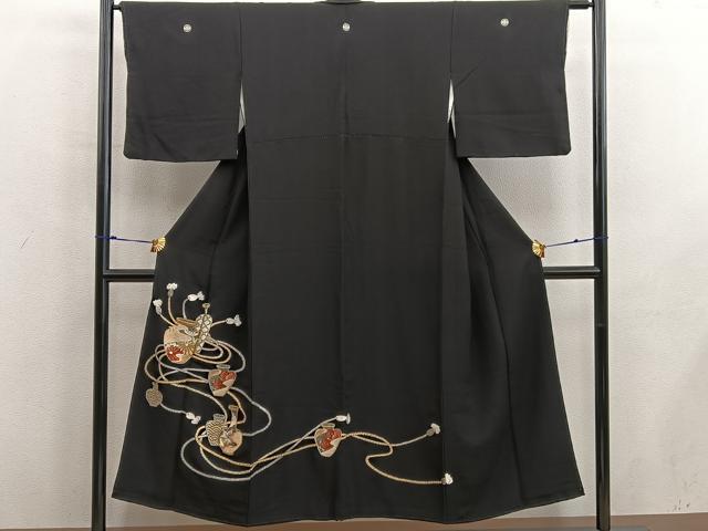 平和屋着物■豪華黒留袖　総刺繍　陶器花文　金銀糸　正絹　逸品　BAAX8686mz