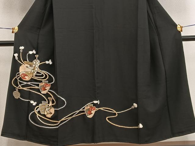 平和屋着物■豪華黒留袖　総刺繍　陶器花文　金銀糸　正絹　逸品　BAAX8686mz